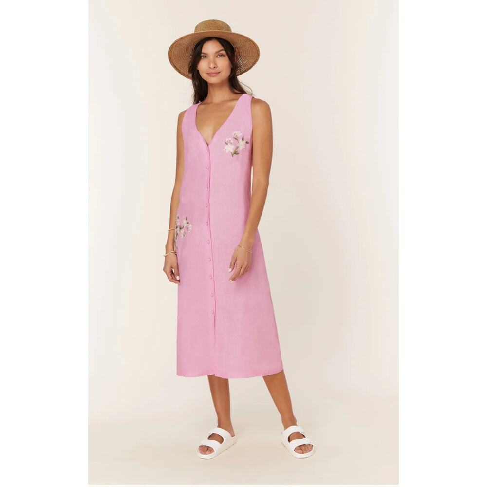 NWT Andie X Fanm Mon Collaboration Anamur Linen Dress Size M Pink Retail $298